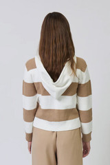 Chloe Hooded Rugby Cardigan Camel/Ivory