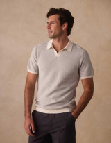Robles Birdseye Knit Polo in Cream/Grey