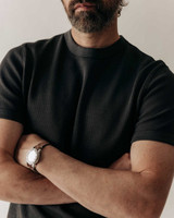 The Organic Cotton Short Sleeve Crew in Faded Black Waffle