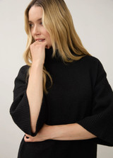 Mock Neck 3/4 Sleeve Sweater -  Black