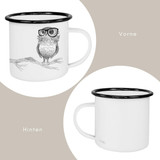 Enamel cup - hand-finished mug - eyeglass owl 300ml