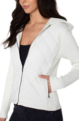 Long Sleeve Quilted Front Full Zip Hooded Sweater