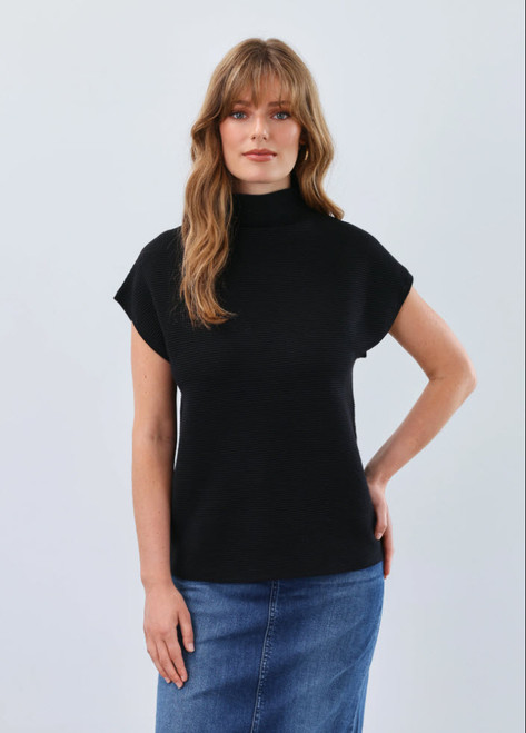 Ottoman Cap Sleeve Sweater -  Black