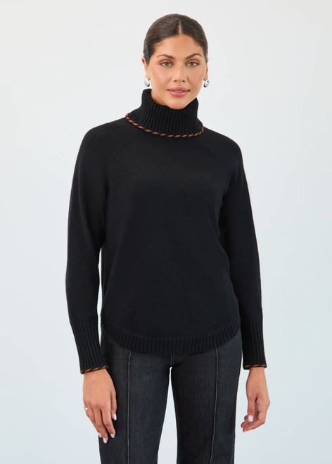 Long-Sleeve Cowl Neck Sweater- Black
