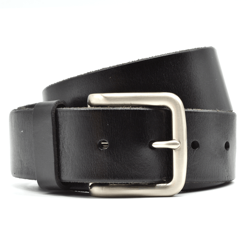 Wide Black Leather on Steel Buckle Belt