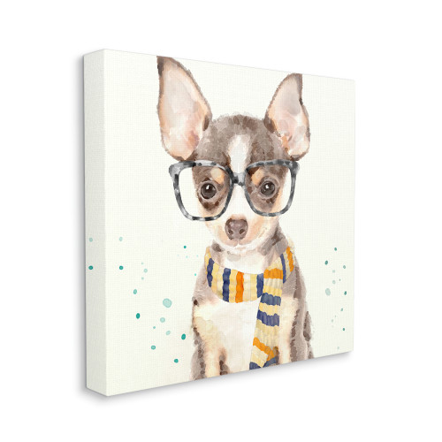 Hipster Chihuahua Puppy With Glasses And Scarf Canvas Art