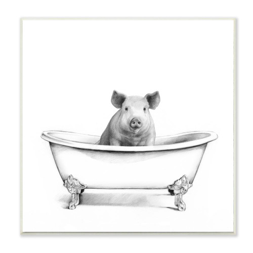 Hog in Bath Tub Wall Plaque Art 12x12