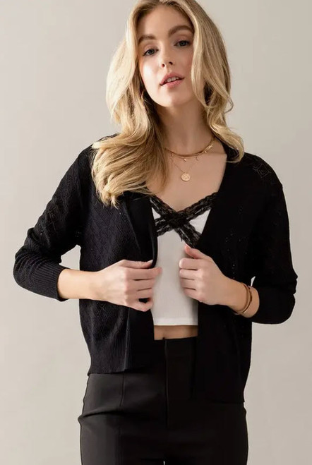 Diamond Punched Long Sleeve Open Front Cardigan