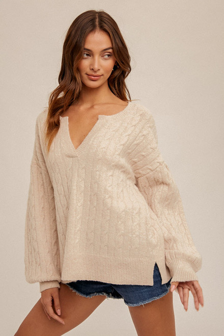 Lantern Sleeve Cable Sweater