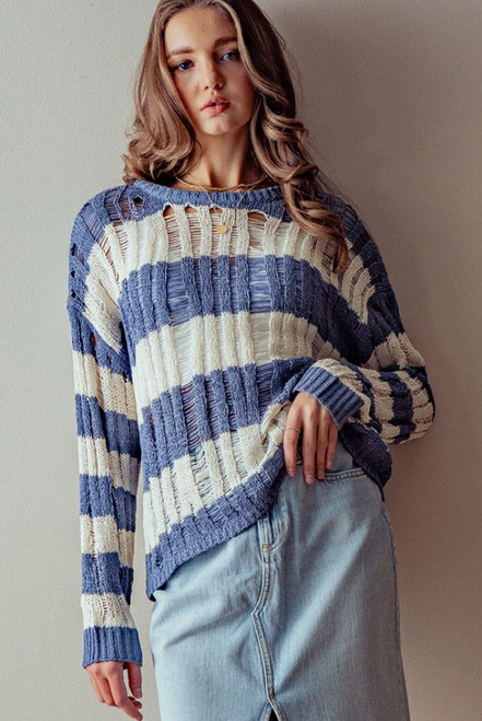 Stripe Pullover Latter Stitch Sweater