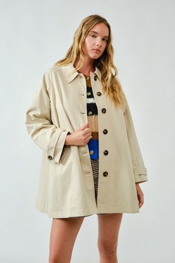 A Line Trench Coat with Plaid Lining - Beige - Galena River Goods