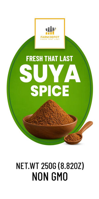 SUYA SPICE (Yaji)

Our Premium Suya spice, known as "yaji" in Hausa, is the iconic West African grilling seasoning essential for Nigeria's famous street food—suya (spicy grilled meat skewers). This complex, nutty-spicy blend combines ground peanuts with warming spices and heat elements. The distinctive reddish-brown powder delivers smoky, savory, and fiery notes that characterize authentic Nigerian barbecue.




Nutritional Components (Per 100g)




Calories: 400-500 kcal




Protein: 15-20g




Total Fat: 25-35g




- Monounsaturated Fat: 10-15g




- Polyunsaturated Fat: 8-12g




- Saturated Fat: 5-8g




Carbohydrates: 30-40g




Fiber: 10-15g




Sodium: 2,000-4,000mg




Iron: 8-12mg




Potassium: 800-1,000mg




Traditional Ingredients: Ground roasted peanuts, ginger powder, smoked paprika, cayenne pepper or red pepper, onion powder, garlic powder, black pepper, clove buds, salt.




Key Benefits: Peanuts provide heart-healthy monounsaturated fats and protein; ginger and garlic offer anti-inflammatory and antimicrobial properties; cloves contain eugenol with antioxidant benefits; capsaicin from peppers boosts metabolism; traditional blend may support male reproductive health.




Storage Instructions




Store in airtight containers in a cool, dry pantry




Keep away from heat and light to preserve volatile oils from spices




Use within 1 month for optimal freshness (peanut content limits shelf life)




For longer storage, refrigerate or freeze up to 6 months




Check for rancid smell from peanuts (indicates spoilage)




Label with production date; best used fresh