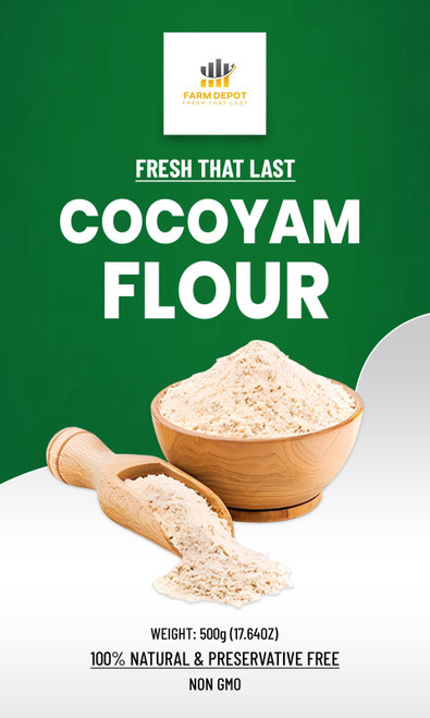 COCOYAM FLOUR

Cocoyam flour is a fine, gluten-free flour made from the corms of the cocoyam/taro plant (Colocasia esculenta), a tropical root crop widely cultivated in West Africa, Asia, and the Caribbean. It has a slightly earthy, nutty flavor and smooth texture. In Nigerian cuisine, cocoyam flour is primarily used to make "fufu" — a starchy side dish eaten with soups — and can also be used in baking, pancakes, and as a thickener. It is an excellent alternative for those with gluten intolerance or celiac disease and is particularly valued for its digestibility and energy content.




Nutritional Components (per 100g)




Calories: 112–372 kcal




Protein: 1.5–6.7g




Carbohydrates: 14–85g




Fat: 0.2–1.2g




Dietary Fiber: 1–5g




Ash: 2–7%




Potassium: 350–2,525mg




Calcium: 31.7–120mg




Magnesium: 79–269mg




Phosphorus: 111–397mg




Iron: 7.3–20.7mg




Zinc: 17–62mg




Manganese: 0.65–13.2mg




Sodium: 20–30mg




Vitamin C: 2.4mg




Vitamin B-Complex: Present




Cocoyam is a significant source of energy, potassium, and dietary fiber. It contains more vitamin B-complex than whole milk and is one of the few non-animal sources of zinc. The high potassium content supports cardiovascular health.




Storage Instructions




Shelf Life: 6–12 months at room temperature; up to 2 years when properly processed and stored




Method: Store in airtight containers in a cool, dry, odorless environment away from direct sunlight




Extended Storage: Refrigeration or freezing significantly extends shelf life and preserves nutritional quality




Precautions: Processing method (fermentation vs. parboiling) affects storage stability. Higher storage temperatures (above 35°C/95°F) accelerate quality degradation. Monitor for changes in color, taste, and texture over time




Signs of Spoilage: Off-flavors, discoloration, increased moisture absorption, or pest infestation. Changes in pasting properties (thickening ability) indicate quality loss