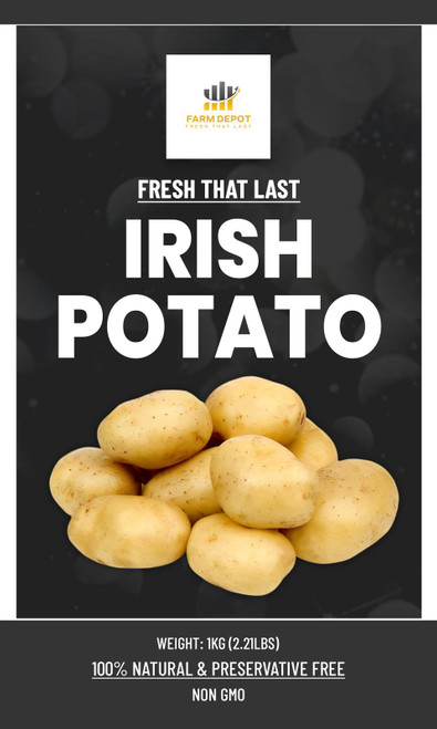 IRISH POTATOES (White Potatoes - Solanum tuberosum )

Premium Irish Potatoes are high-quality white potatoes (Solanum tuberosum) that deliver exceptional nutritional value and culinary versatility. Despite the name "Irish," these potatoes are locally adapted varieties grown in Nigerian highland regions, offering superior taste and texture compared to imported alternatives. Irish Potatoes are nutritional powerhouse that provides more potassium than bananas and more vitamin C than tomatoes or sweet potatoes. A medium 5.3 oz skin-on potato contains just 110 calories yet delivers significant amounts of essential nutrients, making them one of the most affordable and efficient sources of nutrition available.

Our Irish potatoes are incredibly versatile: perfect for potato pottage with vegetables, mashed for side dishes, roasted, fried as chips, or used in traditional Nigerian preparations combined with palm oil, pepper, and vegetables.

The neutral flavor profile makes them an excellent canvas for Nigerian spices and seasonings, while their structural integrity holds up well in stews and one-pot dishes.




Nutritional Components (Per 100g)




Energy: 77-110 kcal




Protein: 2-3g




Carbohydrates: 17-26g




Dietary Fiber: 2-2.2g




Sugars: 0.8-1g




Fat: 0.1g




Vitamin C: 19.7mg




Potassium: 425-620mg




Vitamin B6: 0.3mg




Iron: 0.8mg




Magnesium: 23mg




Phosphorus: 57mg




Folate: 16µg




Niacin (B3): 1.1mg




Thiamin (B1): 0.08mg




Riboflavin (B2): 0.03mg




Calcium: 12mg




Zinc: 0.3mg




Copper: 0.1mg




Manganese: 0.2mg




Key Benefits: Excellent source of vitamin C (30% DV)—more than sweet potatoes or tomatoes, supports immune function and collagen synthesis. Outstanding potassium content (more than bananas) supports cardiovascular health and blood pressure regulation. Good source of vitamin B6 for brain function and metabolism. Provides more protein than most vegetables (3g per medium potato). Naturally fat-free, sodium-free, and cholesterol-free. Highly satiating—helps with weight management by providing fullness. Affordable source of high-quality nutrition. Versatile for all cooking methods.




Storage Instructions




Store in a cool, dark, well-ventilated place (NOT refrigerator)




Shelf life: 2-3 months when properly stored




Temperature critical: Store at 7-10°C (45-50°F) if possible; never below 4°C or above 15°C for extended periods




Refrigeration warning: Do NOT refrigerate—cold temperatures convert starch to sugars, causing sweet, off-flavor and darkening when fried




Light protection: Absolutely essential—light induces greening and solanine production (toxic glycoalkaloid)




Ventilation: Critical—potatoes need air circulation; store in paper bags, baskets, or mesh containers—never sealed plastic




Humidity: Moderate humidity (85-90%) prevents shriveling; too dry causes weight loss, too wet promotes rot




Separation: Store away from onions (onions release gases that cause potatoes to sprout)




Handling: Do not wash before storage—moisture promotes decay; brush off dry soil only




Inspection: Check regularly and remove any sprouting, greening, or rotting potatoes immediately




Signs of spoilage: Green skin (solanine), sprouts, soft spots, mold, or musty smell—discard green or sprouted potatoes




Pre-sprouting treatment: Can be treated with sprout inhibitors for commercial storage, but home storage requires regular inspection