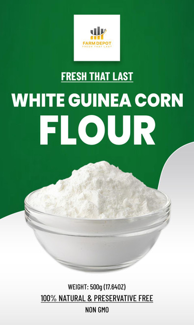 WHITE GUINEA CORN FLOUR

Finely milled flour from whole guinea corn (sorghum) grains, including the nutrient-rich bran and germ. This gluten-free flour has a slightly sweet, nutty flavor and pale cream to light brown color depending on the corn variety used. Essential for preparing traditional Nigerian "tuwo" (thick porridge), fermented gruels (ogi baba), and as a wheat flour substitute in baking. The flour provides excellent binding properties for swallow foods when cooked.




Nutritional Components (Per 100g)




Calories: 359 kcal




Carbohydrates: 76.6g




Protein: 8.4g




Total Fat: 3.3g




Dietary Fiber: 6.6g




Magnesium: 123mg




Copper: 0.253mg




Thiamine (B1): 0.33mg




Niacin (B3): 4.5mg




Selenium: 12.2mcg




Phosphorus: 278mg




Vitamin B6: 0.325mg




Iron: 3.1mg




Zinc: 1.63mg




Potassium: 324mg




Note: High in phenolic compounds and tannins (especially from red/black varieties) with antioxidant, anti-inflammatory properties.




Storage Instructions




Store in airtight containers in cool, dark, dry place




Shelf life: 3-6 months at room temperature




Refrigeration recommended: extends shelf life to 6-12 months




Freezer storage: up to 24 months




High protein and fat content makes this flour more perishable than wheat flour




Check for rancid smell (paint-like or bitter) before use; fresh flour should smell mildly sweet and nutty