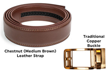 Tough Apparel Chestnut Leather Ratchet Belt / Copper Buckle Set