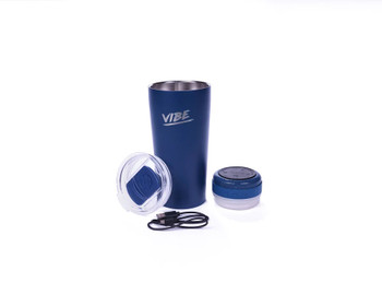 Included pieces: Tumbler, Lid, Speaker, Cord (Navy)