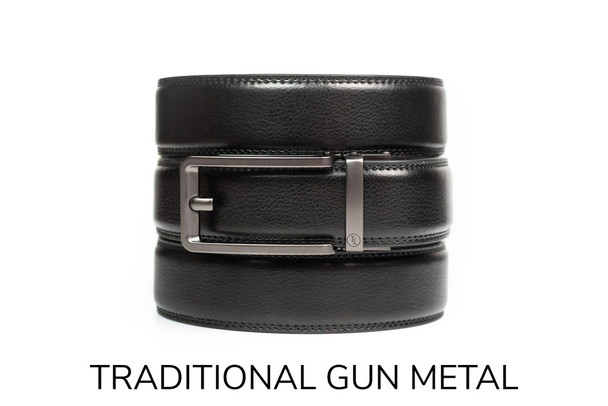 Tough Apparel Black Leather Ratchet Belt / Gunmetal Buckle Set