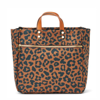 "Codie" Leopard Nylon Tote with Leather Accents