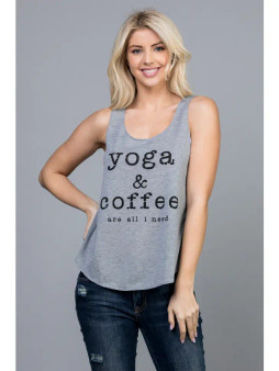 Yoga & Coffee Print Graphic Tanktops