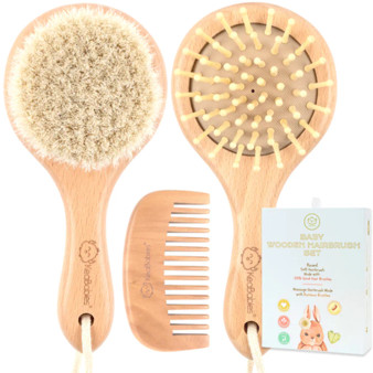 KeaBabies Baby Round Hair Brush and Com Set