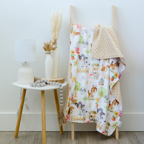 Baby and toddler minky blanket- farm animals