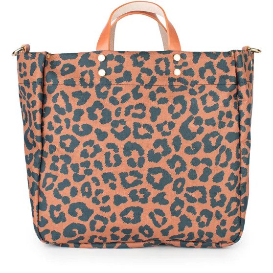 "Codie" Leopard Nylon Tote with Leather Accents