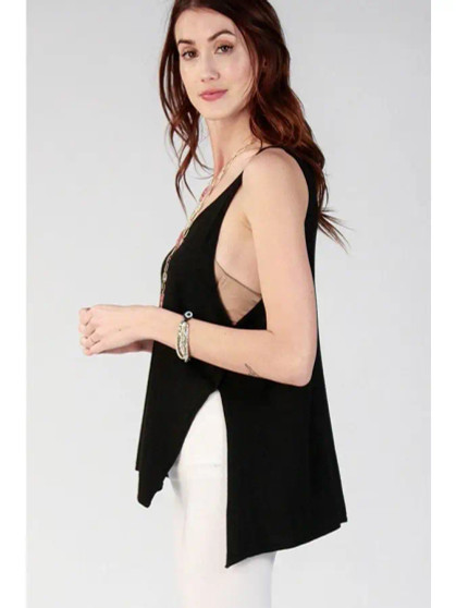 Hi-Low Hem V-neck Tank w/ Side Slits