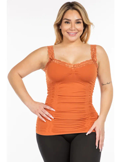 Seamless Laced Cami Corset (Plus Size Assorted ) - Paprika