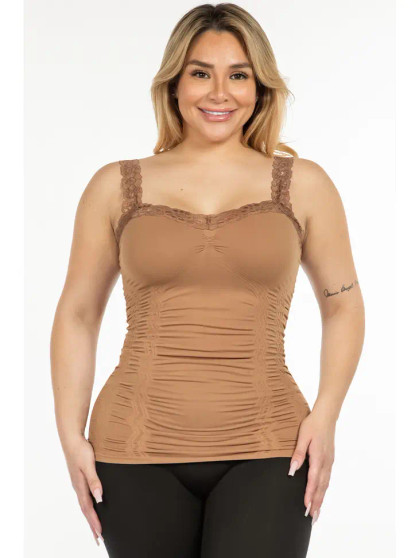 Seamless Laced Cami Corset (Plus Size Assorted ) - Camel