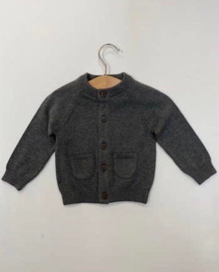 Heather Button Baby Cardigan Sweater Knit- (Organic Cotton)Charcoal