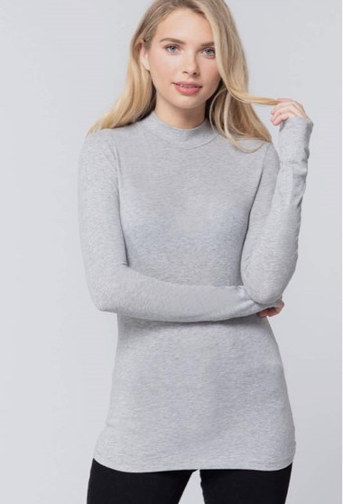 LONG SLEEVE MOCK NECK COTTON JERSEY FITTED TOP