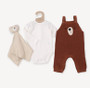 Bear embroidered baby overall knit romper plus body suit set