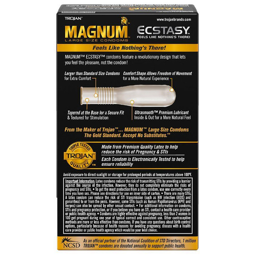 Trojan Magnum Ecstasy Ultrasmooth Condoms reverse side of package
