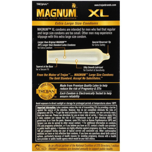 Trojan Magnum XL Lubricated Condoms reverse of package