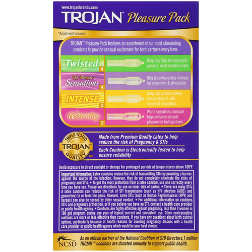 Trojan Pleasure Pack - reverse side of package