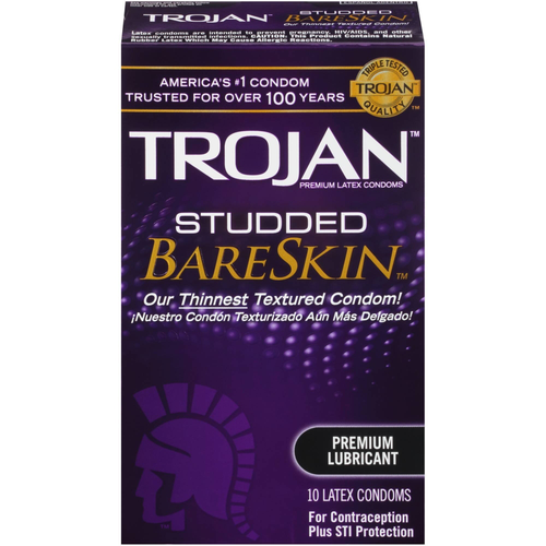 Trojan Studded BareSkin Lubricated Condoms - box front shot