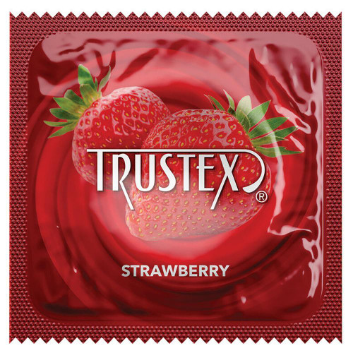 Trustex Strawberry Flavored Lubricated Single Condom Packaging