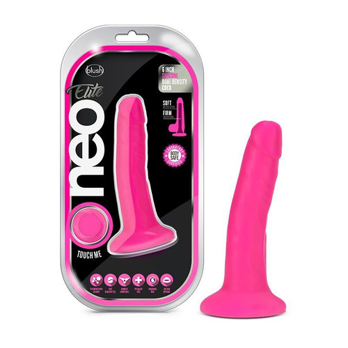 Neo Elite - 6-Inch Silicone Dual-Density Cock - Neon Pink Package