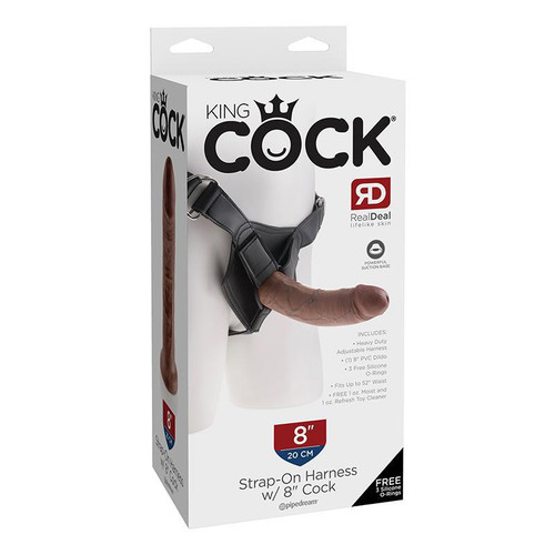 King Cock Strap-On Harness W/8in Cock Brown Package