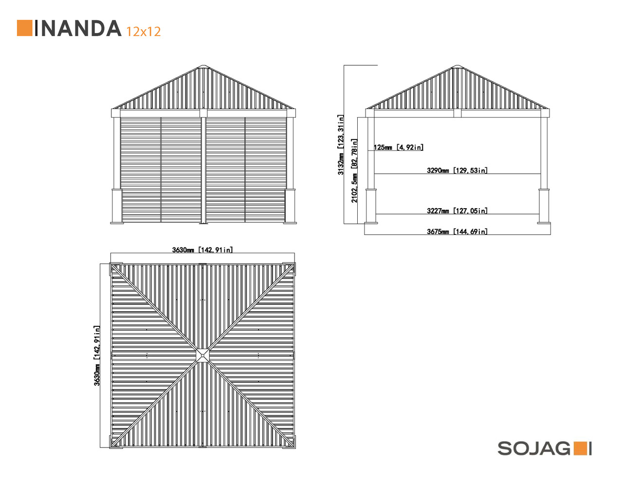 Sojag 500-9168013 Nanda Gazebo 12 x 12 ft | SelectSheds.com