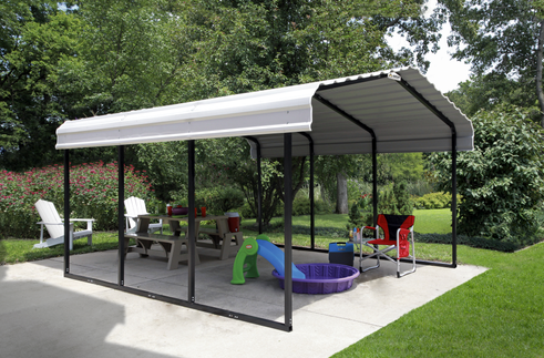 Steel Carport 10 x 15 x 7 ft. Galvanized Black/Eggshell