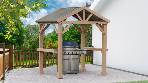 Yardistry Backyard Grilling Pavilion with Aluminum Roof, Mocha Brown Stain  (7x5)