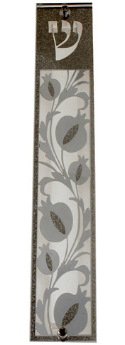 Mezuzah Case | Perspex Metal Plate- Pomegranate /12cm