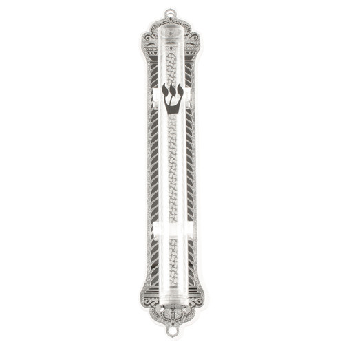 Mezuzah Case | Plexiglass - Laser Cut Inscribed Metal Plaque - Sha'ar Vilna /12cm