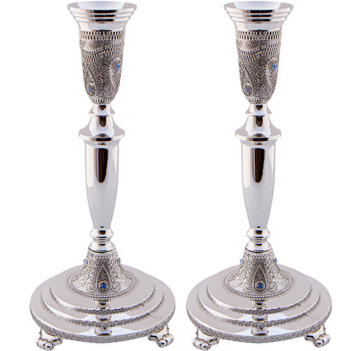 Candlesticks | Nickel 'Diamonds' With Filigree /23cm