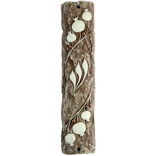 Mezuzah Case | Polyresin Stonelike Pomegranate Motif /12cm