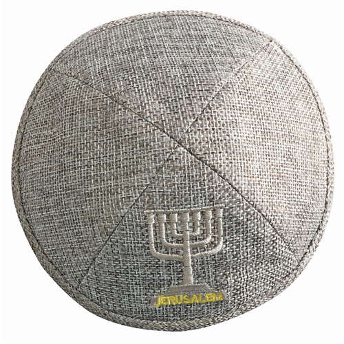 Kipa | Linen | Dark Gray with Menorah /17cm