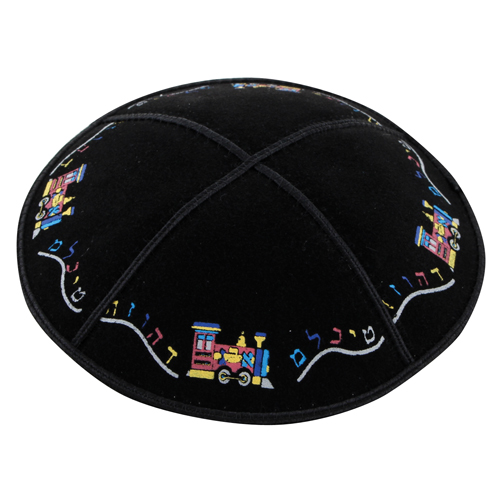 Kipa | Suede | Black | Aleph-Bet Train /15cm