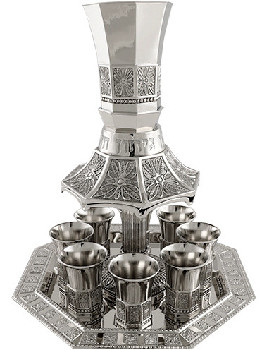 Wine Divider | Nickel Plated Kiddush Cup & 8 Small Cups